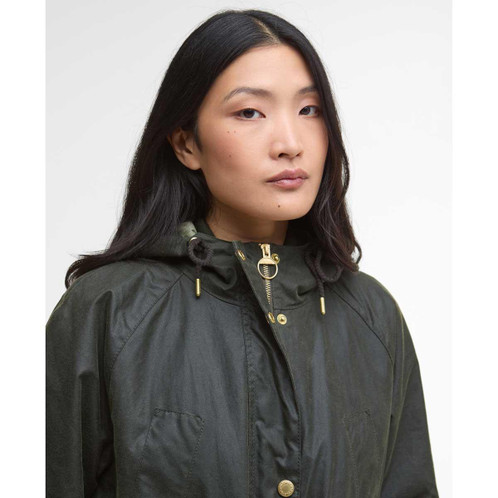 Fern/Ancient Tartan Barbour Womens Marcy Wax Parka collar