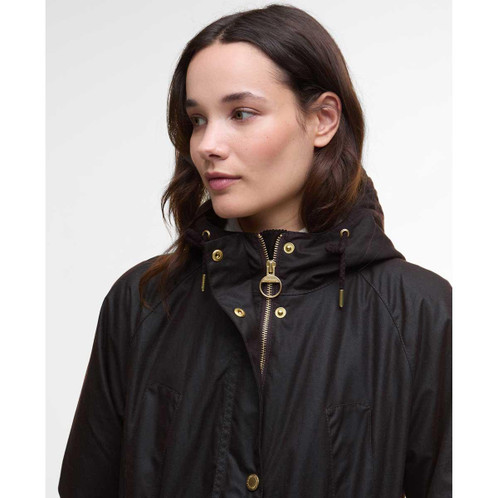 Rustic/Muted Tartan Barbour Womens Marcy Wax Parka collar