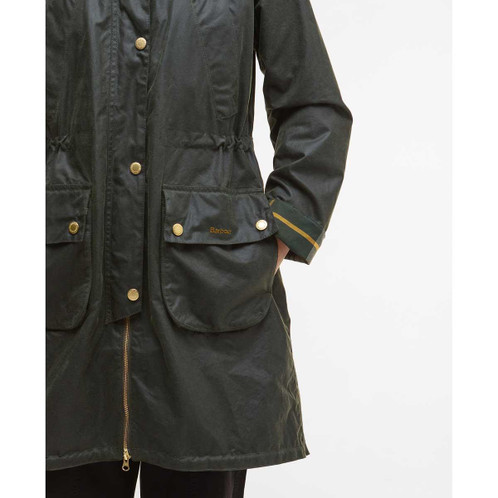Fern/Ancient Tartan Barbour Womens Marcy Wax Parka pocket