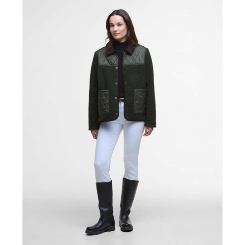 Olive/Sage Barbour Womens Laurel Fleece Jacket On Model