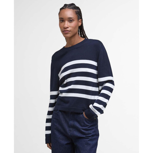 Dark Navy Stripe Barbour Womens Demi Knitted Jumper Front