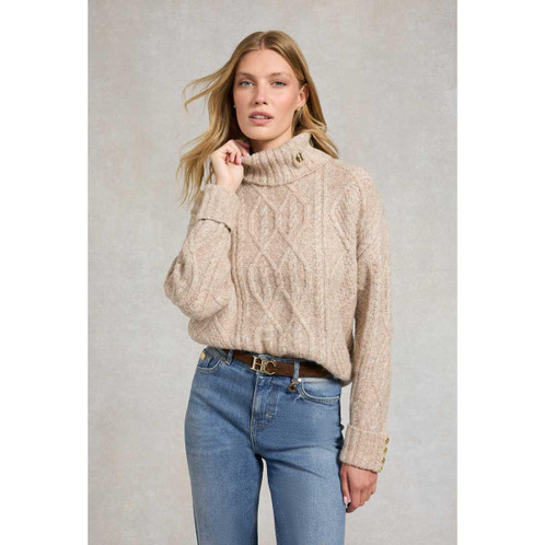 Taupe Holland Cooper Womens Noveli Roll Neck Knit Jumper On Model