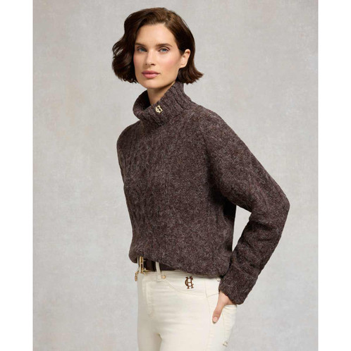 Chocolate Holland Cooper Womens Noveli Roll Neck Knit Jumper On Model