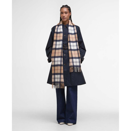 Hessian Tartan Barbour Unisex Tartan Scarf On Model