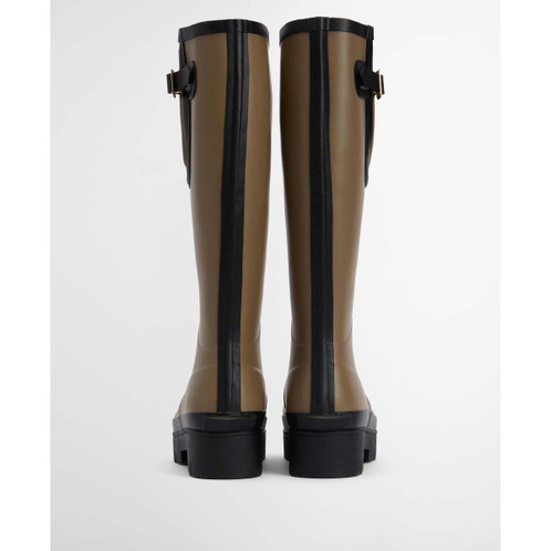 Military Brown/Black Barbour Womens Leighton Tall Welly Back