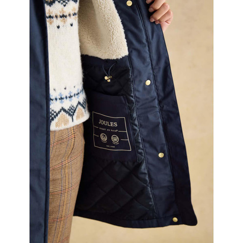 Navy Joules Womens Portwell Cosy Waterproof Coat Interior