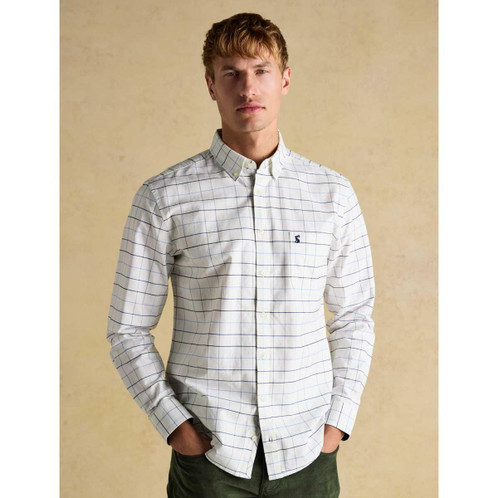 White/Blue Check  Joules Mens Oxford Check Shirt On Model