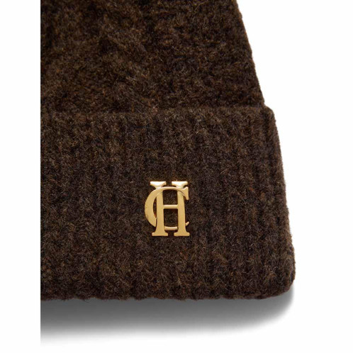 Chocolate Holland Cooper Womens Sloane Cable Bobble Hat Detail