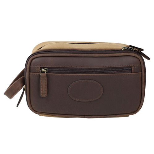 Teales Khaki Canvas and Leather Wash Bag