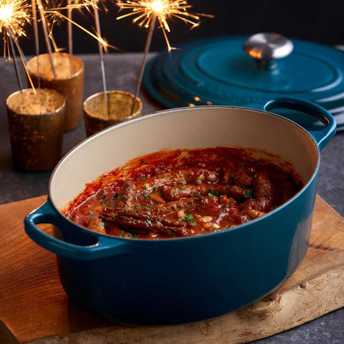 Deep Teal Le Creuset Signature Cast Iron Oval Casserole 35cm Lifestyle