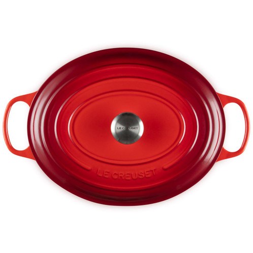Cerise Le Creuset Signature Cast Iron Oval Casserole 35cm Interior Top View
