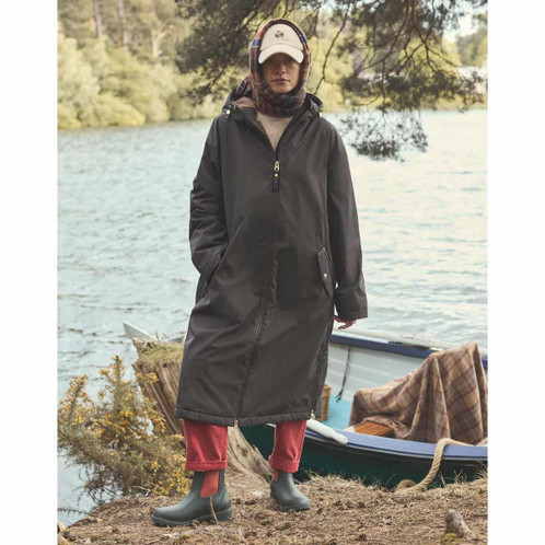 Chocolate  Joules Womens Coverall Oversized Fleece Lined Waterproof Coat Lifestyle