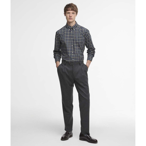 Navy Barbour Mens Bramham Checked Tailored Shirt ON Model