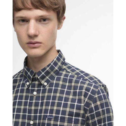 Navy Barbour Mens Bramham Checked Tailored Shirt Collar