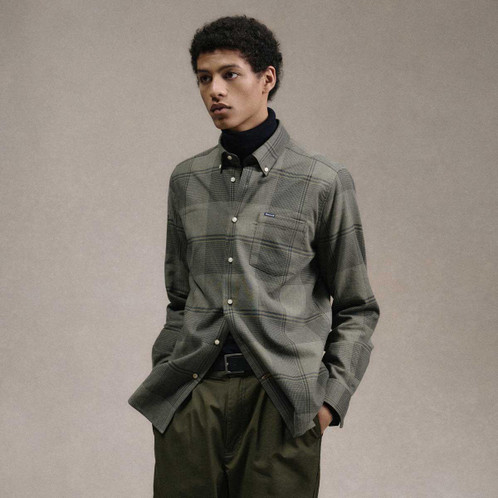 Olive Barbour Mens Heaney Checked Tailored Shirt Lifestyle