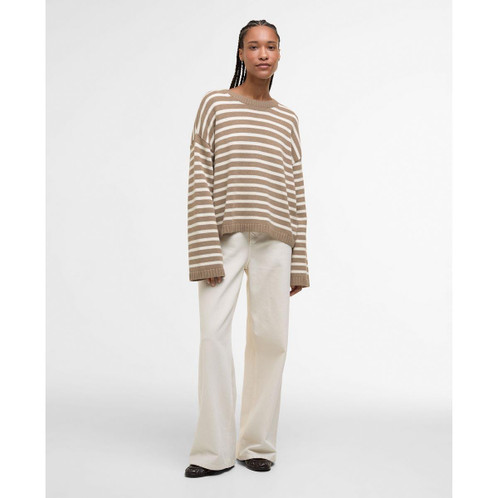Fawn/Ecru Stripe Barbour Womens Rosie Knitted Jumper On Model