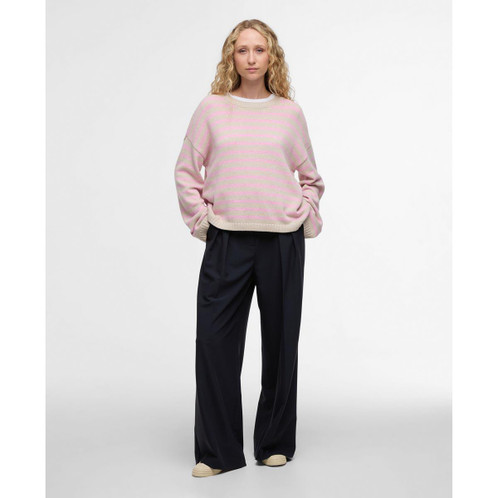 Oat/Cherry Blossom Stripe Barbour Womens Rosie Knitted Jumper On Model
