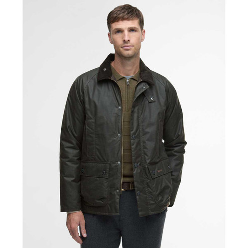 Olive Check Barbour Mens Modern Beaufort Check Wax Jacket Front