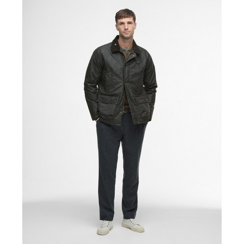 Olive Check Barbour Mens Modern Beaufort Check Wax Jacket On Model