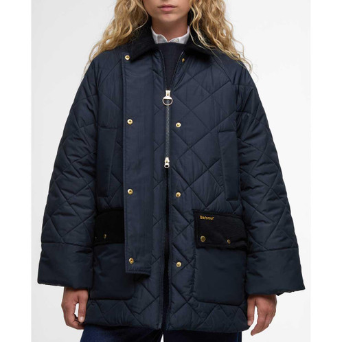 Navy/Dress Tartan Barbour Womens Aldburgh Quilted Jacket Placket