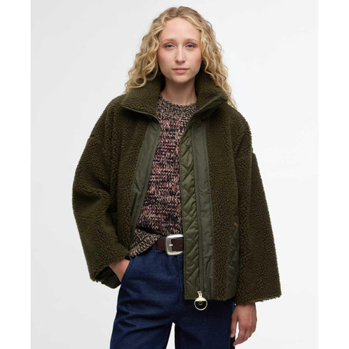 Olive Barbour Womens Brawby Fleece Jacket Front