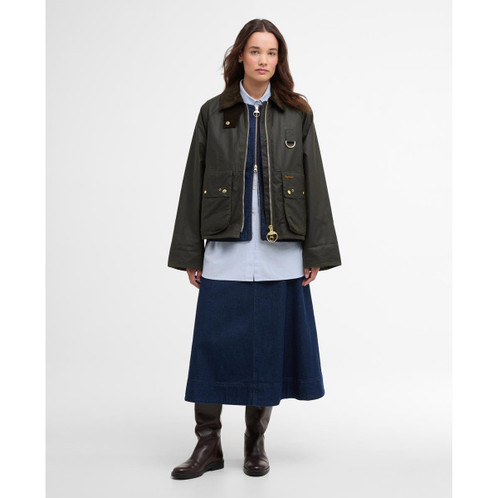 Archive Olive/Ancient Tartan Barbour Womens Kearton Wax Jacket On Model