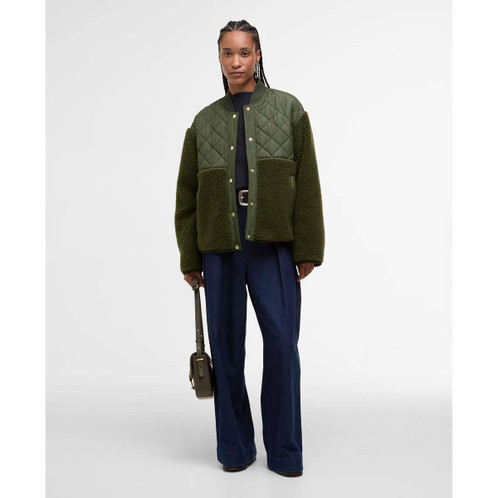 Olive Barbour Womens Weatherby Fleece Jacket On Model