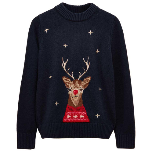 Navy Joules Womens Noelle Reindeer Christmas Jumper