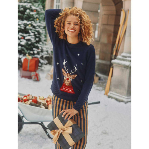 Navy Joules Womens Noelle Reindeer Christmas Jumper Lifestyle