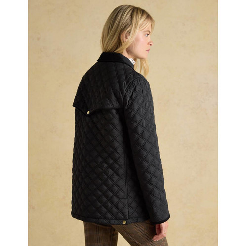 Black  Joules Womens Beatrix Showerproof Diamond Quilted Jacket On Model Back