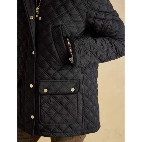 Black  Joules Womens Beatrix Showerproof Diamond Quilted Jacket Pocket