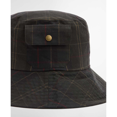 close up Barbour Womens Scarlet Tartan Bucket Hat