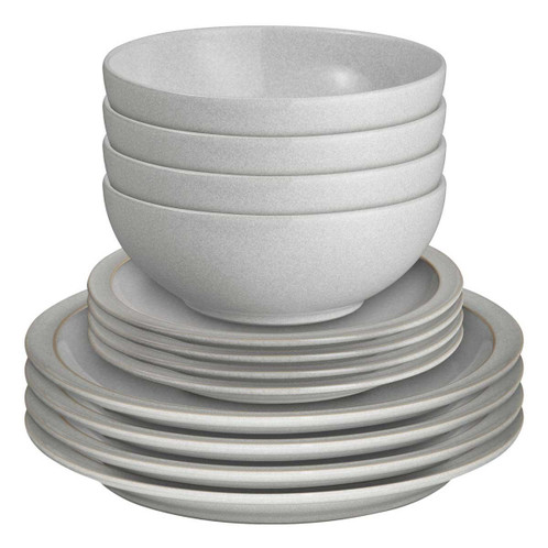 Denby Dove Grey 12 Piece Tableware Set Stacked