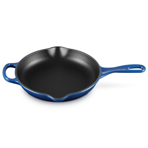 Le Creuset Signature Cast Iron Skillet with Metal Handle 23cm Lapis Angle View