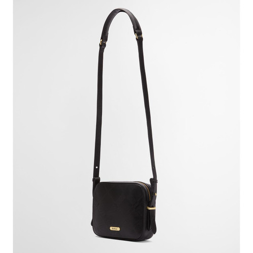 Black/Deboss Tartan Barbour Womens Daphne Deboss Leather Crossbody Bag Handle