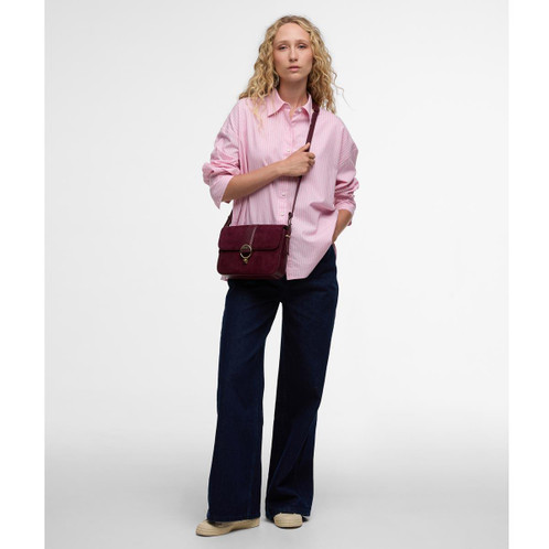 Burgundy Barbour Womens Rosa Suede & Leather Crossbody Bag ON Model