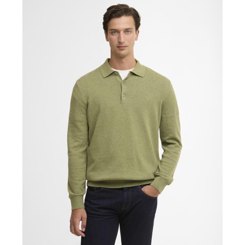 Laurel Green Barbour Mens Pima Cotton Knitted Polo Shirt Front