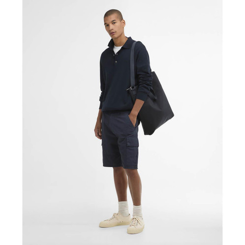 Navy Barbour Mens Pima Cotton Knitted Polo Shirt On Model