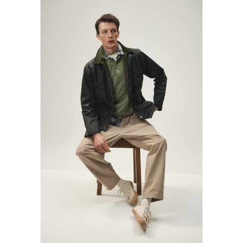 Laurel Green Barbour Mens Pima Cotton Knitted Polo Shirt On Model