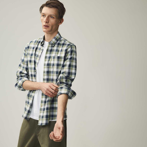 Olive Barbour Mens Harwood Gingham Tailored Shirt sleeves