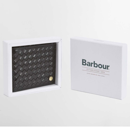 black Barbour Farne Woven Leather Wallet box