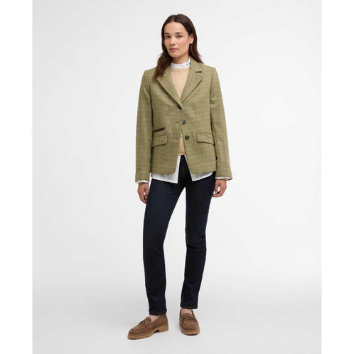 Light Olive Check Barbour Womens Lupin Tailored Jacket On Model