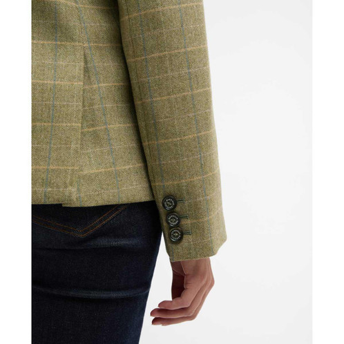 Light Olive Check Barbour Womens Lupin Tailored Jacket Sleeve