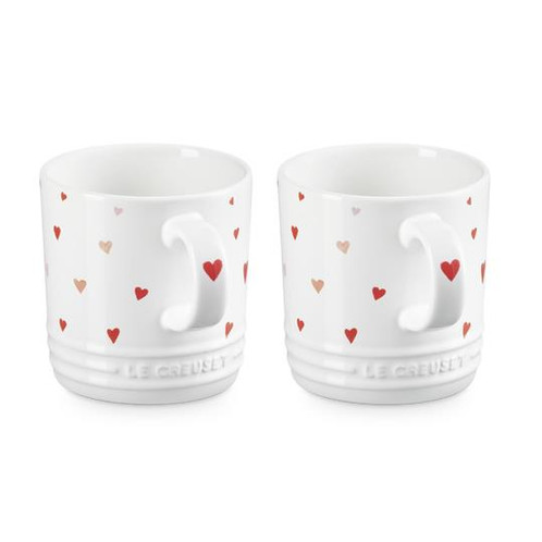  Le Creuset Stoneware Set of 2 Mugs Heart decal
