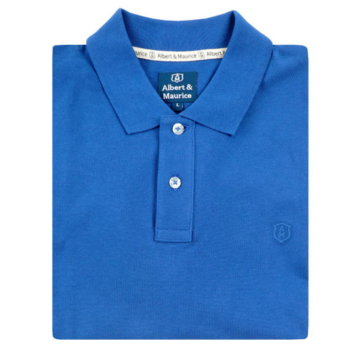 Albert and Maurice Mens Classic Pique Polo Shirt Indigo Blue Folded