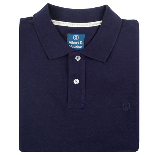 Albert and Maurice Mens Classic Pique Polo Shirt Navy Blue folded