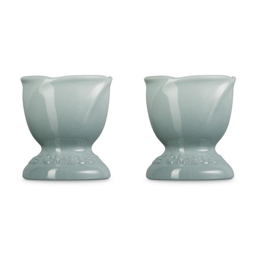 Le Creuset Stoneware Set of 2 Egg Cups La Jardin Collection front seasalt view