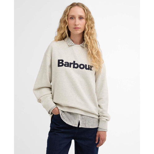 Cloud Marl Barbour Womens Hartland Crew Sweatshirt On Model