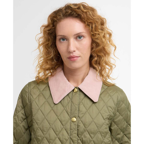 Bleached Olive/Ancient/Gardenia Barbour Womens Icons Cropped Liddlesdale Quilted Jacket collar