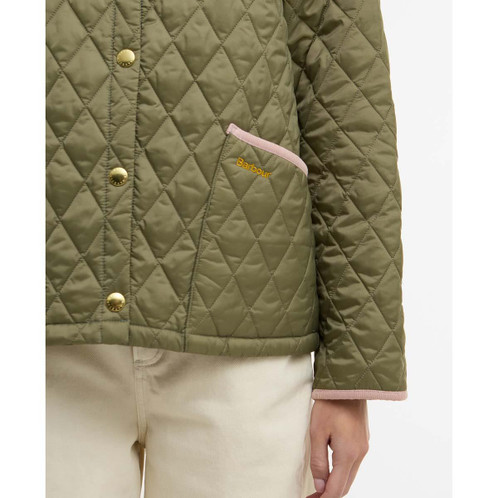 Bleached Olive/Ancient/Gardenia Barbour Womens Icons Cropped Liddlesdale Quilted Jacket sleeve